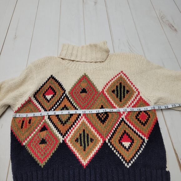 Vintage Jeanne Pierre knit diamond southwestern aztec turtleneck sweater art - Picture 5 of 10